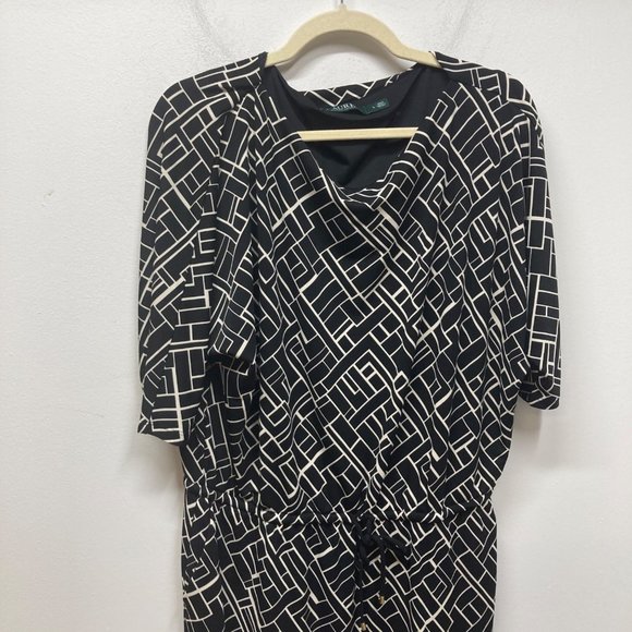 Lauren Ralph Lauren black white career-wear dress pockets tie waist large - Picture 5 of 12